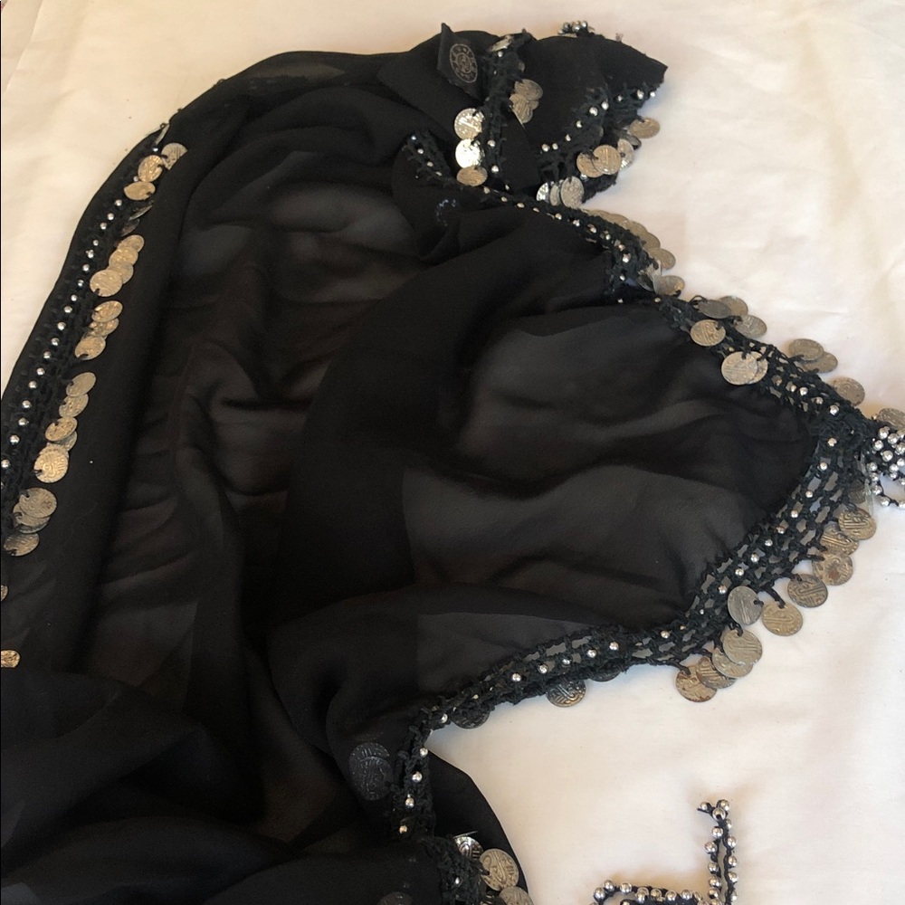 Black Sequin Coin Trim Scarf - Women Accessories Scarves & Wraps